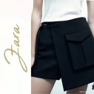 Zara Edgy Cargo Black Skort Medium Grunge